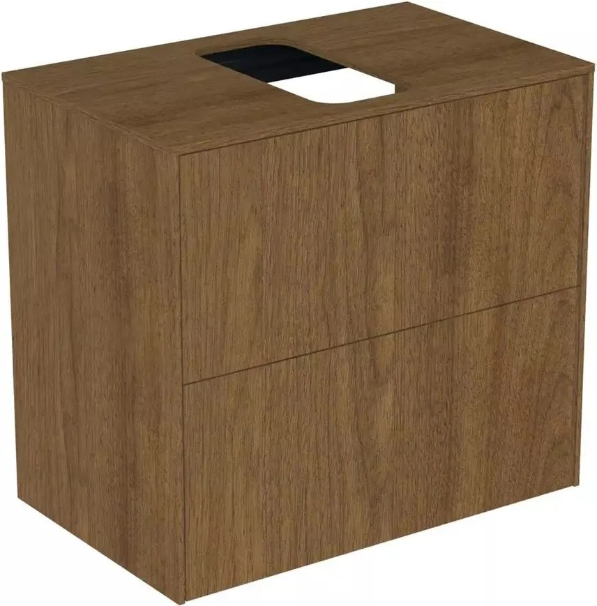 Dulap baza suspendat Ideal Standard Atelier Conca 2 sertare si blat cu decupaj central 60 cm finisaj nuc inchis