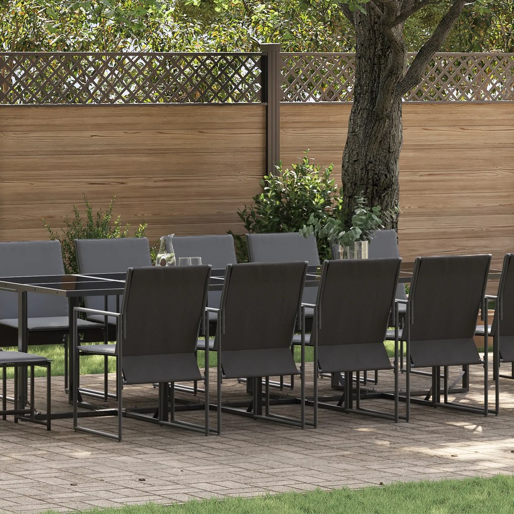 vidaXL Set de masă pentru grădină 15 pcs Negru Oțel