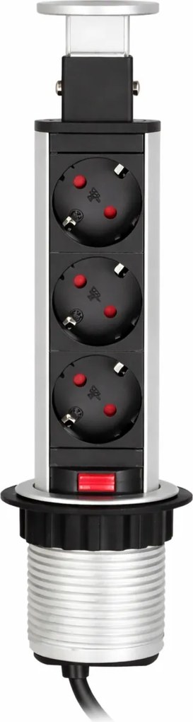 Priză încorporabilă în blat Lift Box Design Light, 3 prize Schuko, aluminiu, D:71 mm Plastic, D:71 mm; H:285 mm