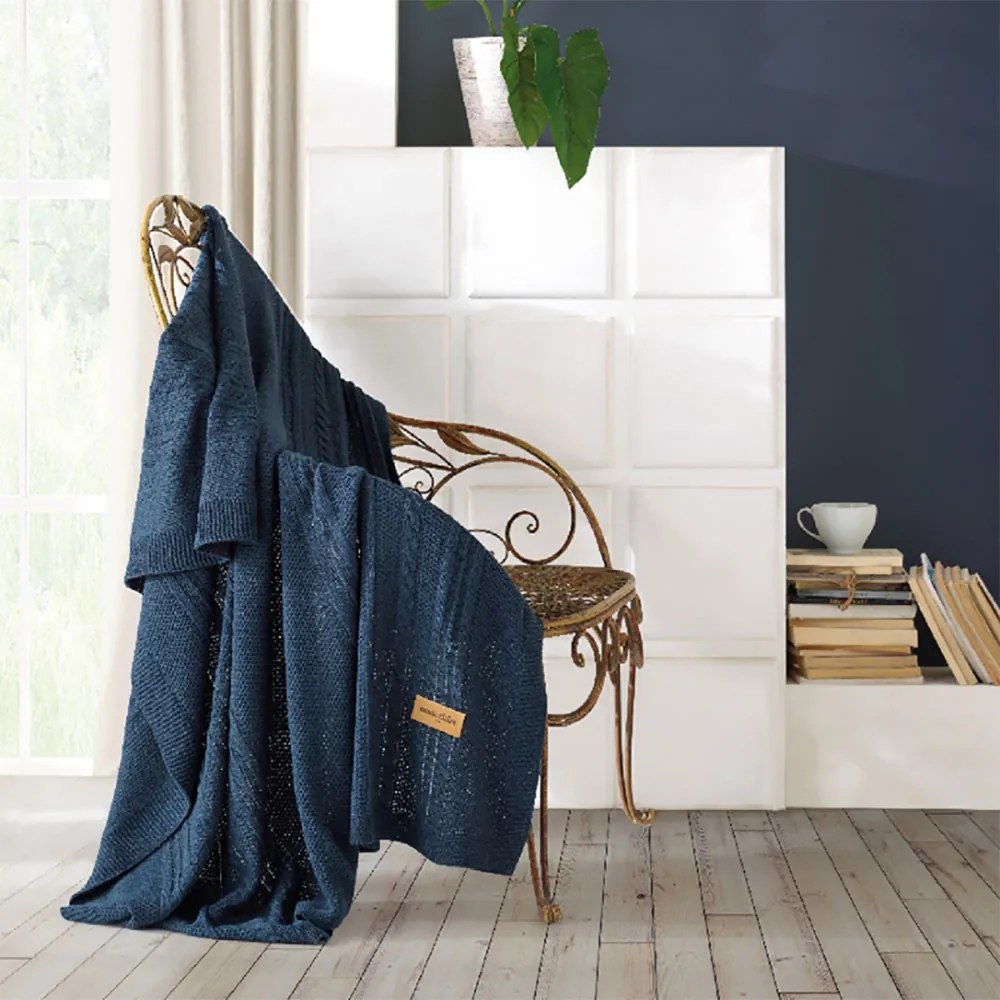Patura tricot Sheryl 130x170 cm, albastru