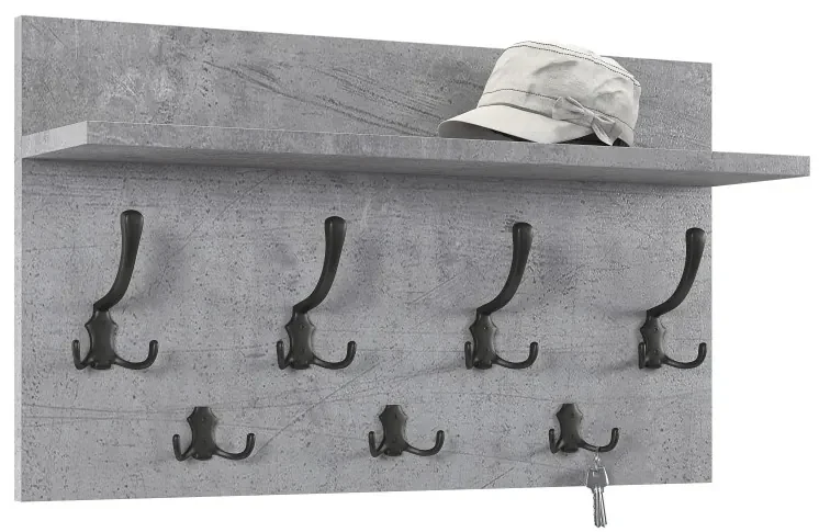 Mazzoni FINLO Beton Millennium/mânere Negru Mat - CUIER DE PERETE MODERN CU RAFT PENTRU HOL 90 și 70 cm