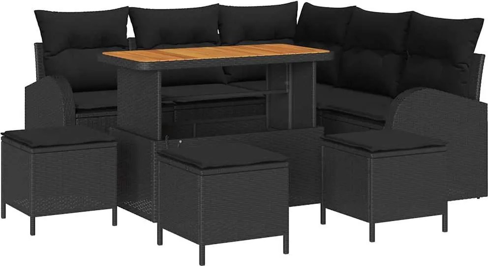 vidaXL Set de canapele pentru grădină cu pernă 9 pcs Negru poliratan