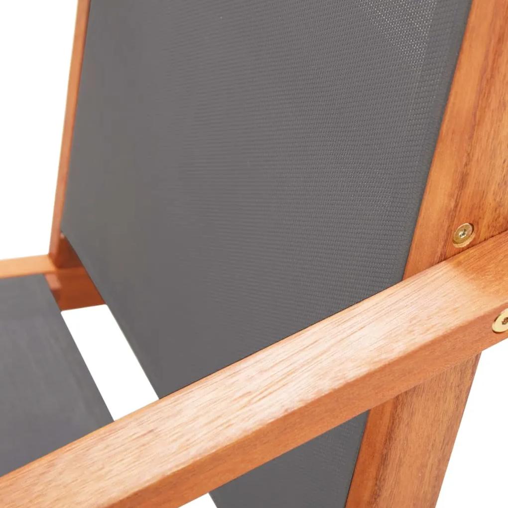 Scaun gradina cu taburet, gri, lemn masiv eucalipt  textilena 1, Gri, Cu suport de picioare