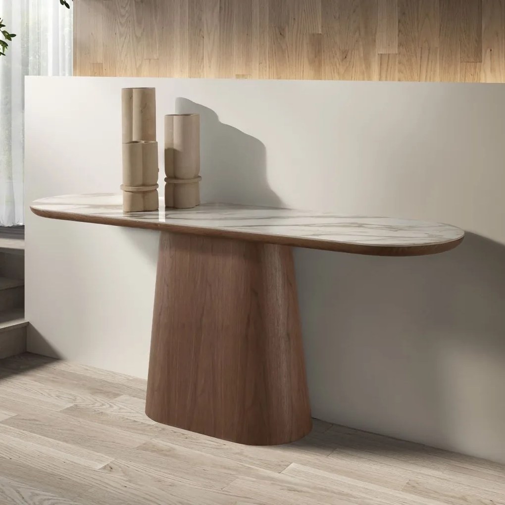 Consola cu blat din marmura portelanata Walnut 180x45cm