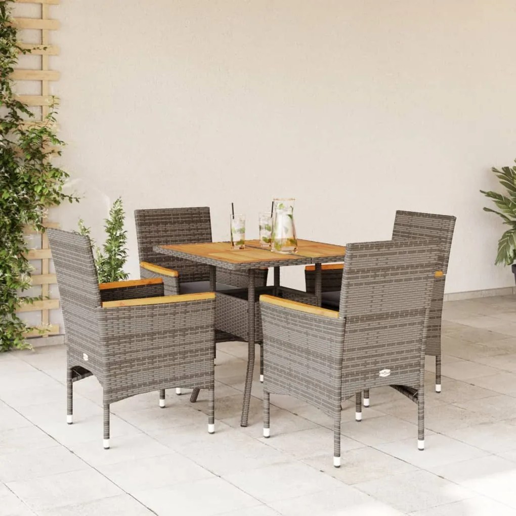 3278700 vidaXL Set mobilier grădină cu perne 5 piese gri poliratan/lemn acacia