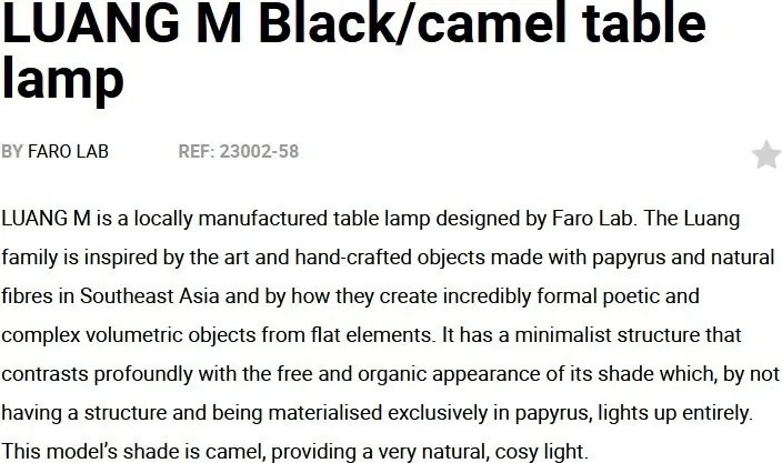 Veioza/Lampa de masa design decorativ LUANG M Black/camel