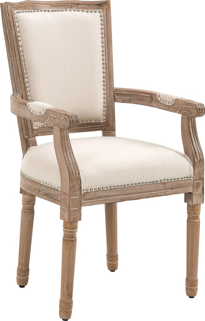 HOMCOM Scaun pentru sufragerie, scaun de bucătărie, decor cu nituri, stil rustic francez, lemn de cauciuc, Crem-alb, 59 x 63,5 x 96cm | Aosom Romania