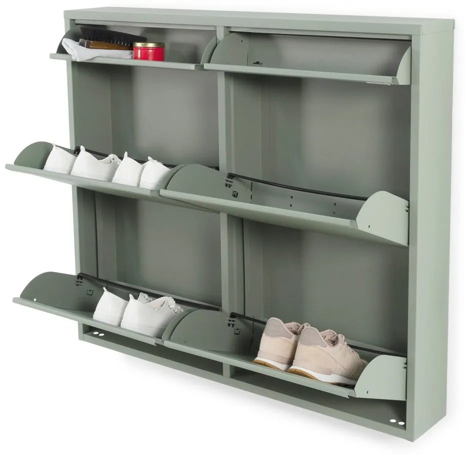 Pantofar verde prăfuit cu deschidere înclinată din metal 98x86x15 cm Billy – Spinder Design