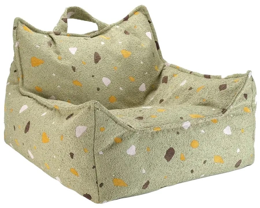 Fotoliu puf pentru copii verde cu tapițerie din țesătură bouclé/cu tapițerie din chenille Terrazzo Chair – Wigiwama