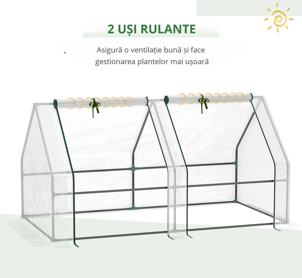 Outsunny Mini Seră Portabilă din PE pentru Grădină, cu Uși cu Fermoar și Acoperiș pentru Protecție UV/Apă, 180x90x90 cm, Alb | Aosom Romania