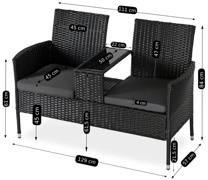 JAKS Mobilier din ratan negru Kent
