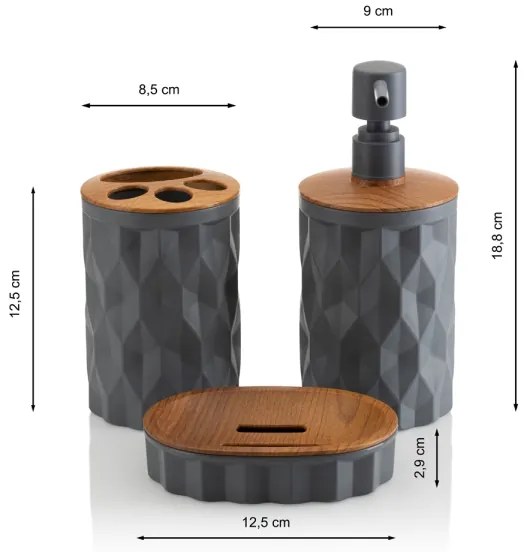 Set de baie REINA 5 buc. antracit/maro