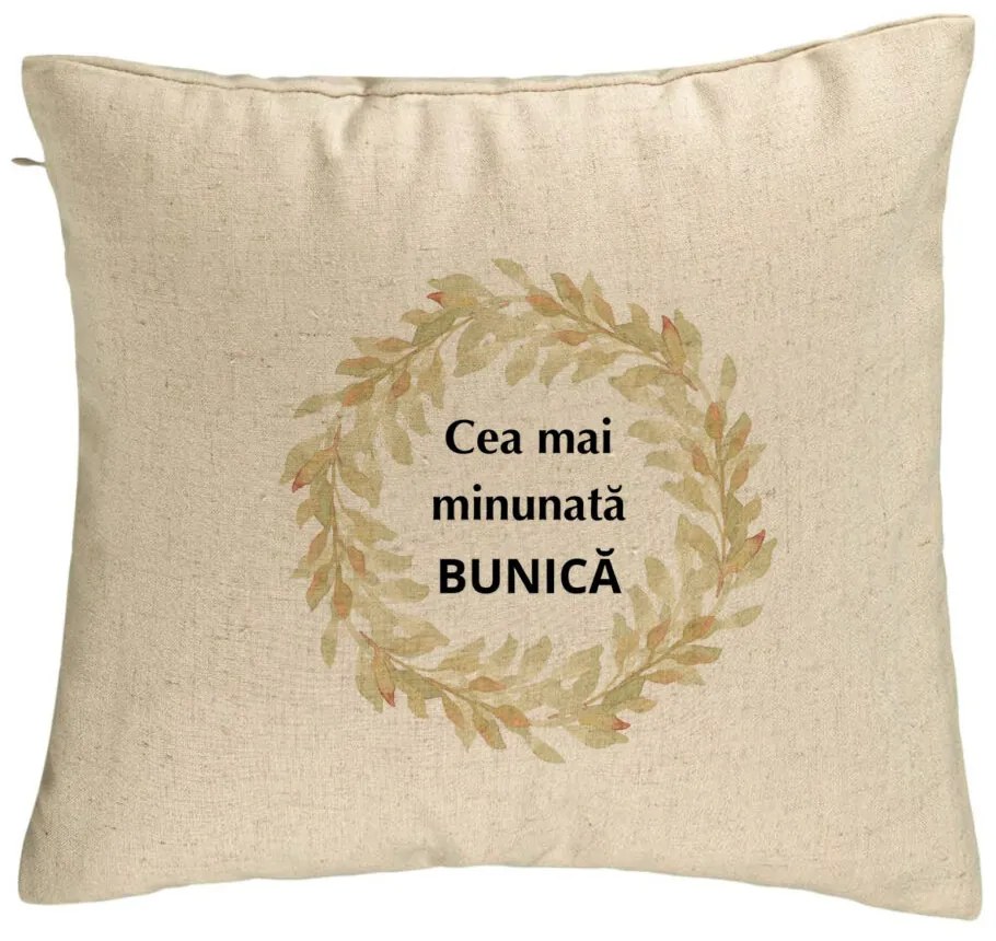 Perna Decorativa pentru Bunica 5, 40x40 cm, Bej, Husa Detasabila, Burduf