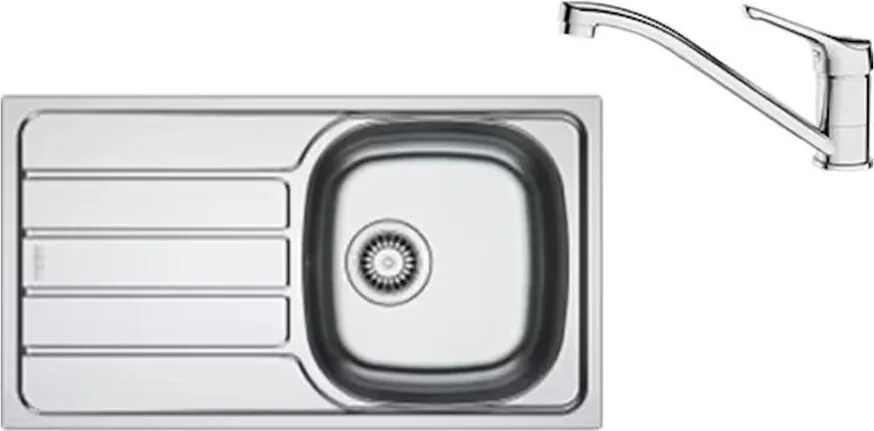 Set chiuveta bucatarie inox Franke Spark 78x43.5 cm cu 1 cuva si picurator stanga finisaj lucios plus baterie crom
