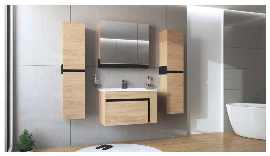 Dulap sub lavoar Stokes 80 cm, stejar auriu