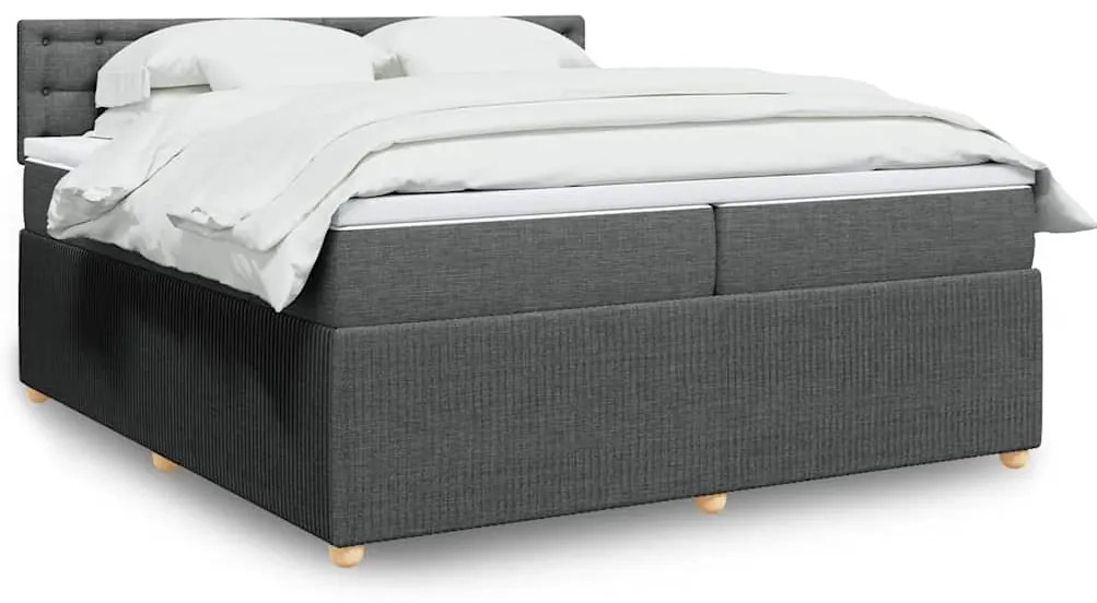 vidaXL Pat box spring cu saltea, gri închis, 200x200 cm, textil