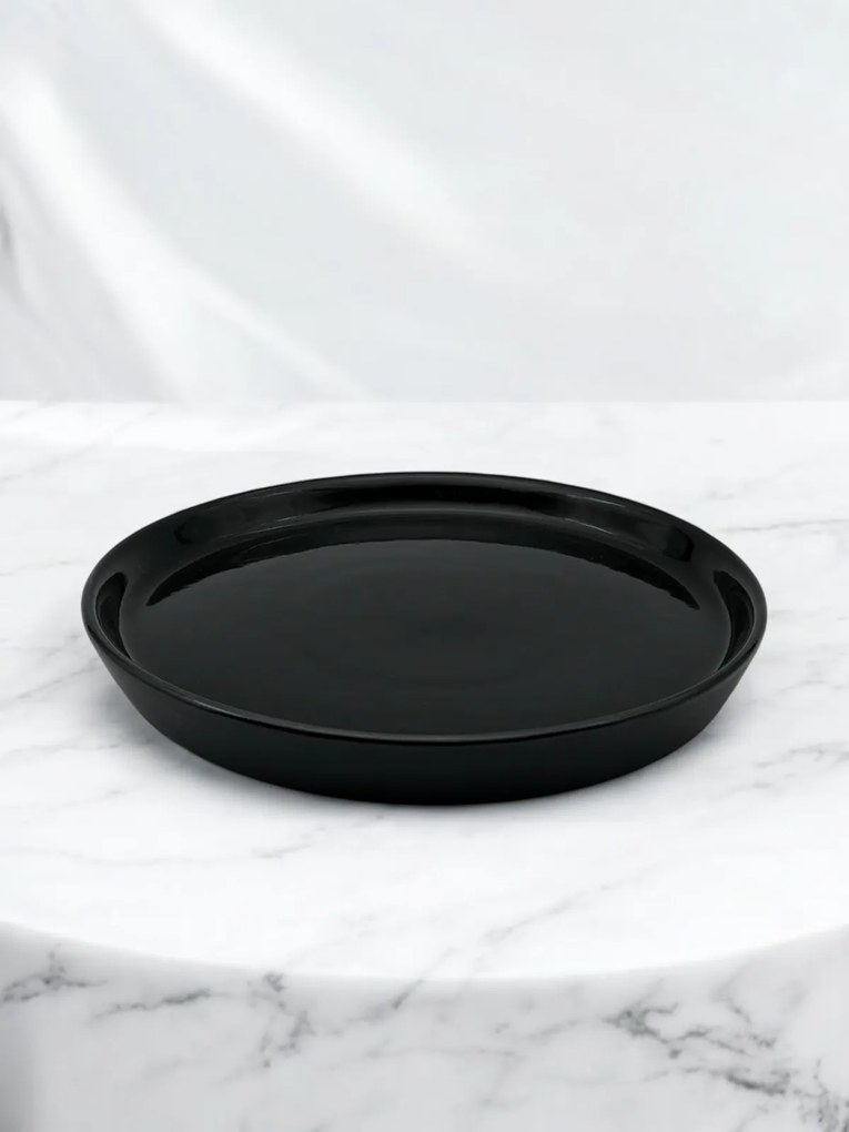 Farfurie Vulcano Mare 25cm Gresie Ceramica ( Negru lucios interior, Negru mat exterior)