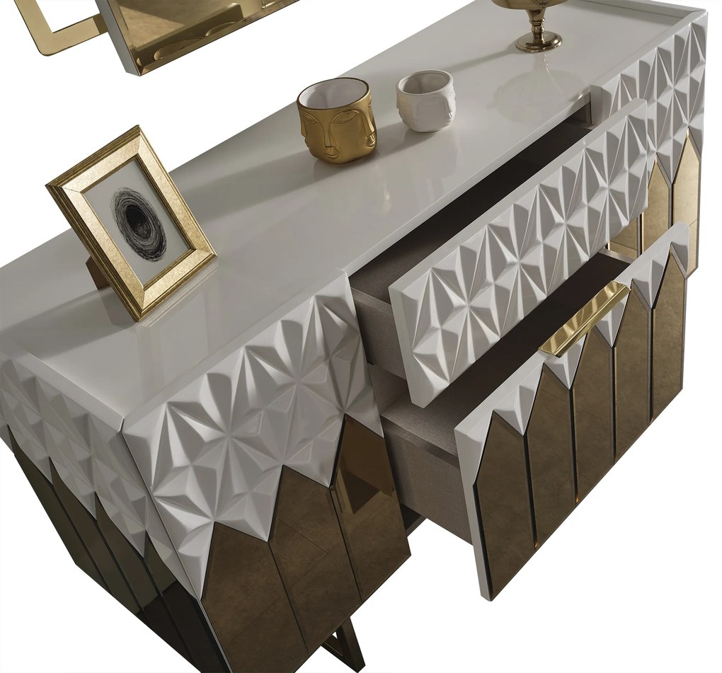 Set dormitor complet - premium lav - alb cu auriu