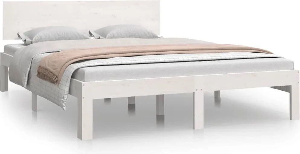 vidaXL Cadru de pat King Size, alb, 150x200 cm, lemn masiv