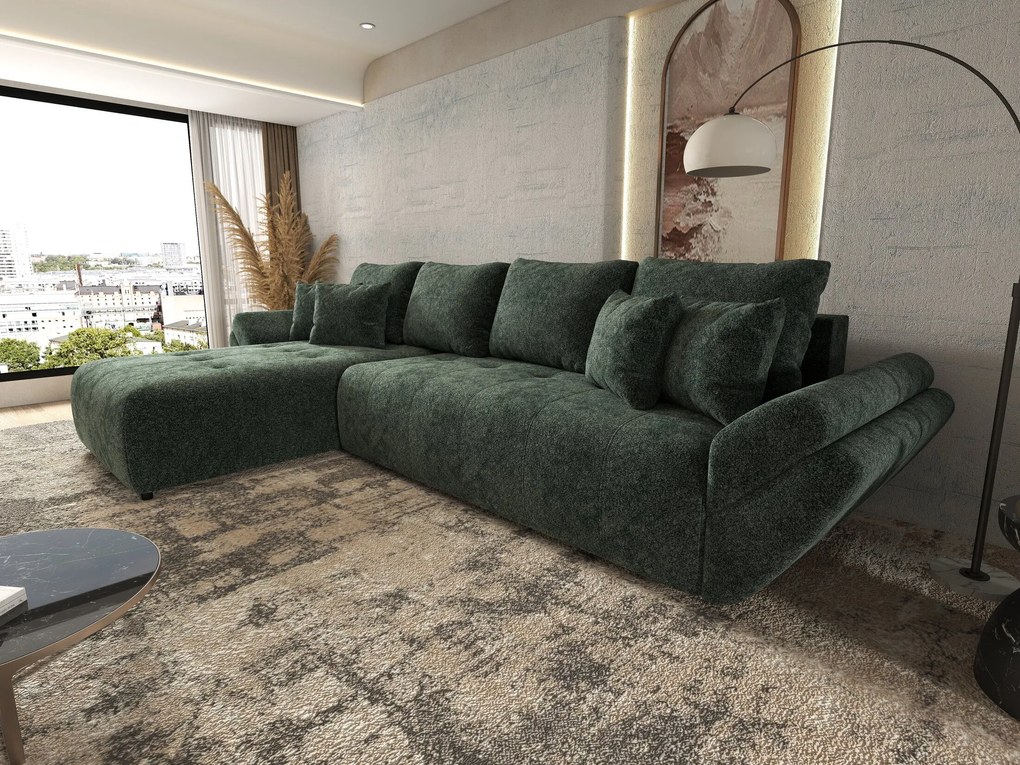 Colțar extensibil dumonde cu ladă de depozitare si sezut confortabil din spuma high-density, Berlin XL Euphoria Green 350x185 cm