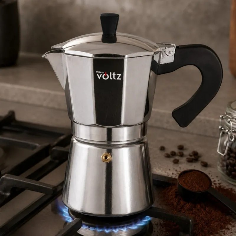 Cafetiera moka Oliver Voltz Florence OV51173J6, 6 cești, 300 ml, Supapa de siguranta, Argintiu
