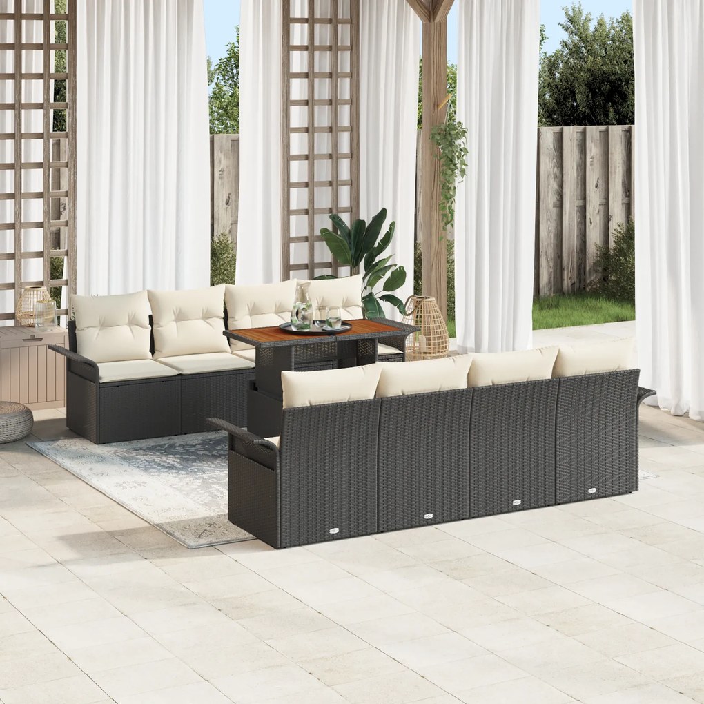 vidaXL Set de canapele pentru grădină cu pernă 7 pcs negru și crem
