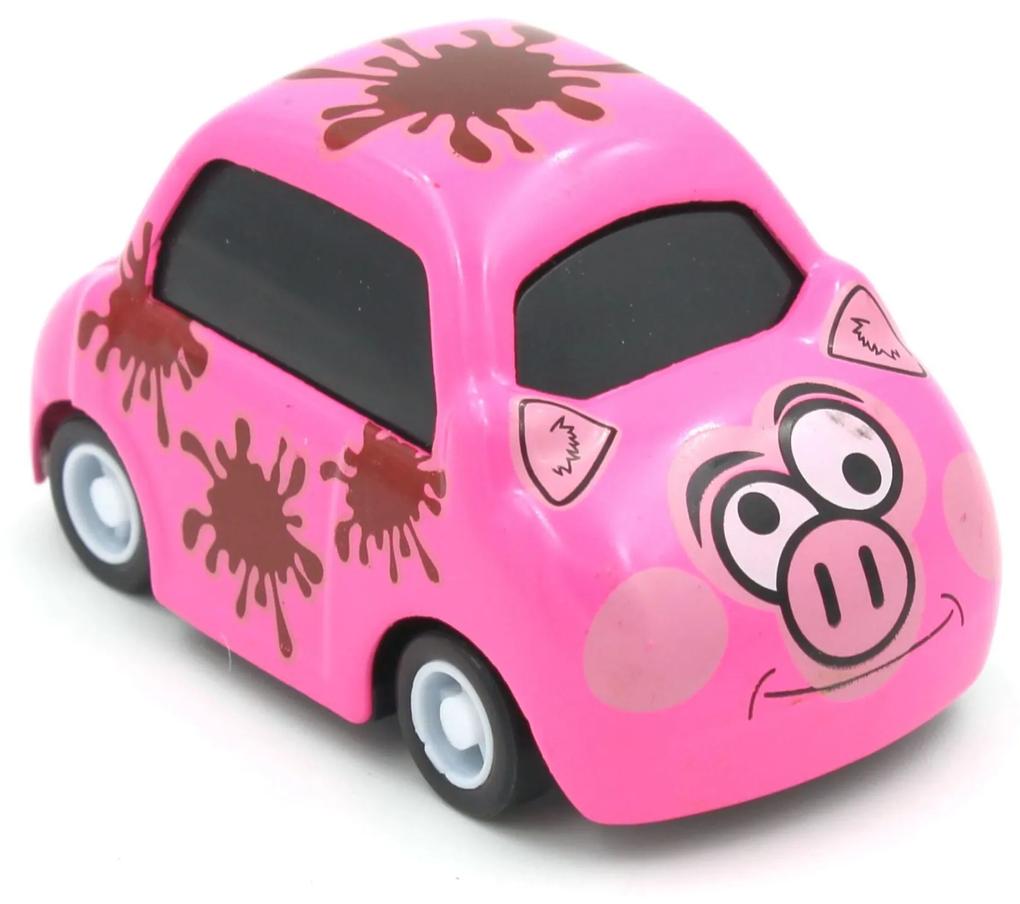 Mașinuță cu sistem pull-back purceluș roz