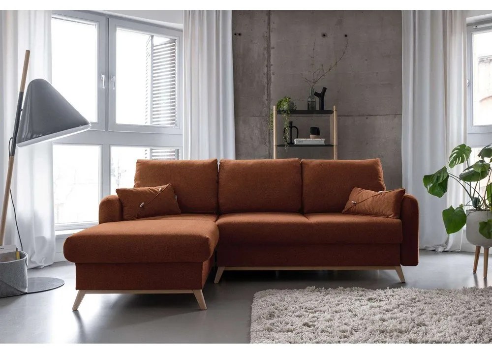 Colțar extensibil cu șezlong pe partea stângă Miuform Scandic Lagom, portocaliu cărămiziu