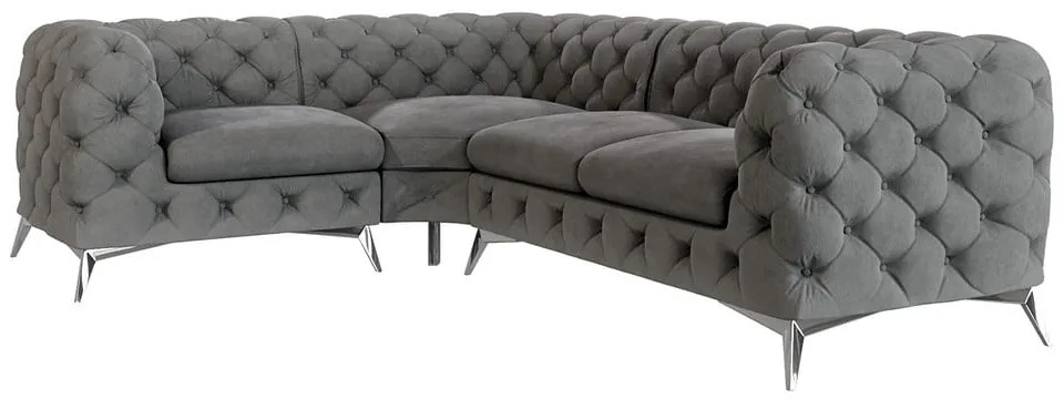 Colțar gri cu tapițerie din catifea (cu colț pe partea stângă/în formă de ”L”) Chelsea – Ropez