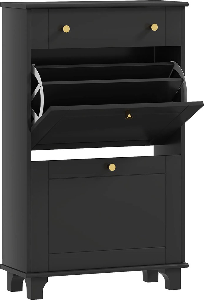 HOMCOM Dulap pentru pantofi îngust cu sertare cu uși basculante și raft reglabil, 60 x 23,5 x 98,5 cm, negru | Aosom Romania