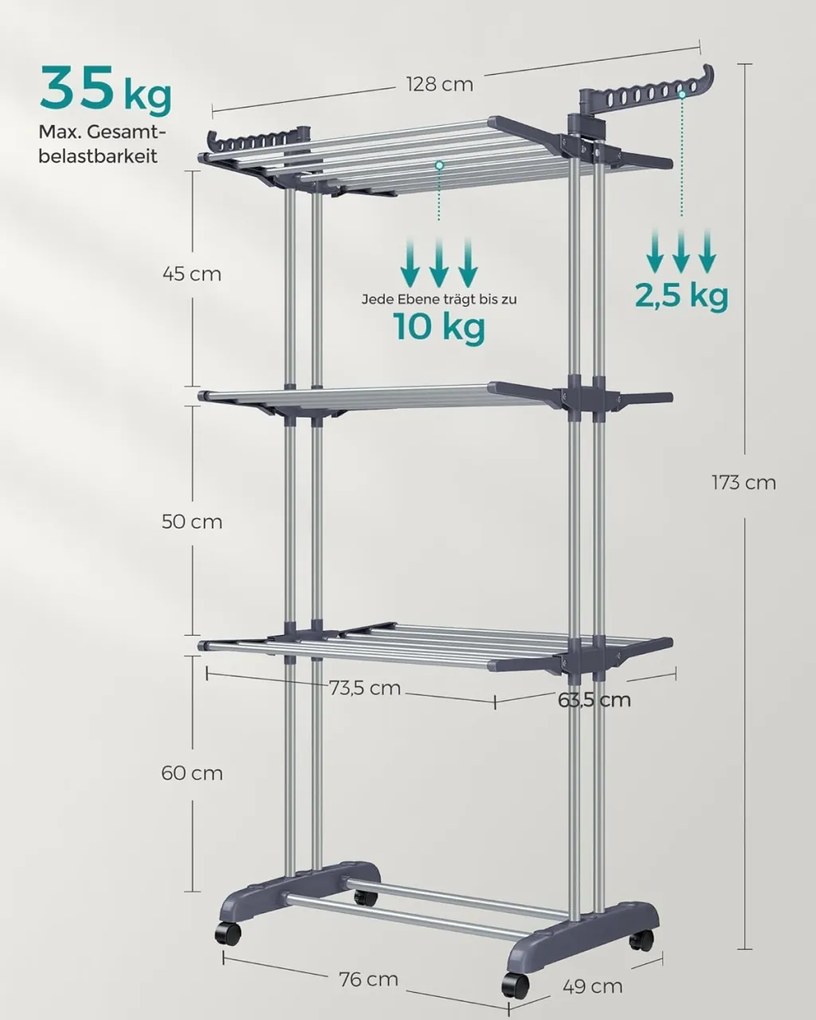 Suport uscat rufe Songmics Gri 126.6x64.2x169.2 cm