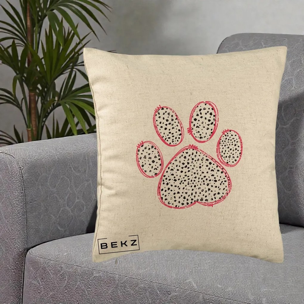 Perna Personalizata Labuta Dalmatian Roz Neon, 40x40 cm, Bej, Husa Detasabila, Perna Inclusa, BEKZ®