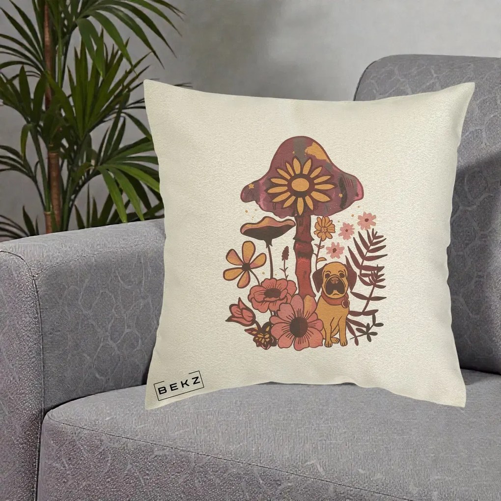 Perna Decorativa Ciuperca Caine Boho, 40x40 cm, Ecru, Husa Detasabila, Perna Inclusa, BEKZ®