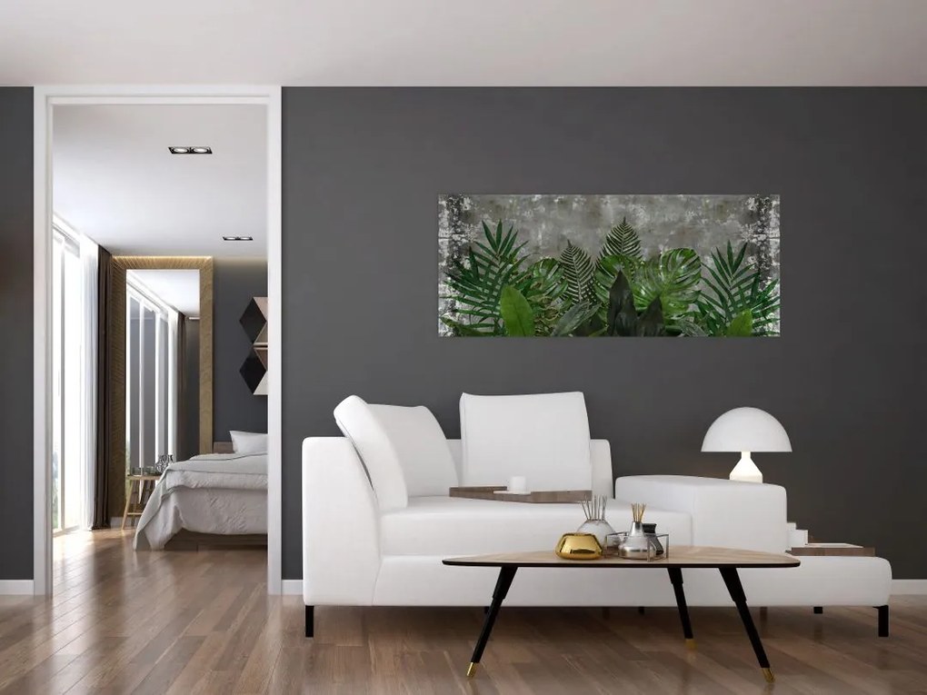 Tablou - Zid de beton cu plante (120x50 cm)