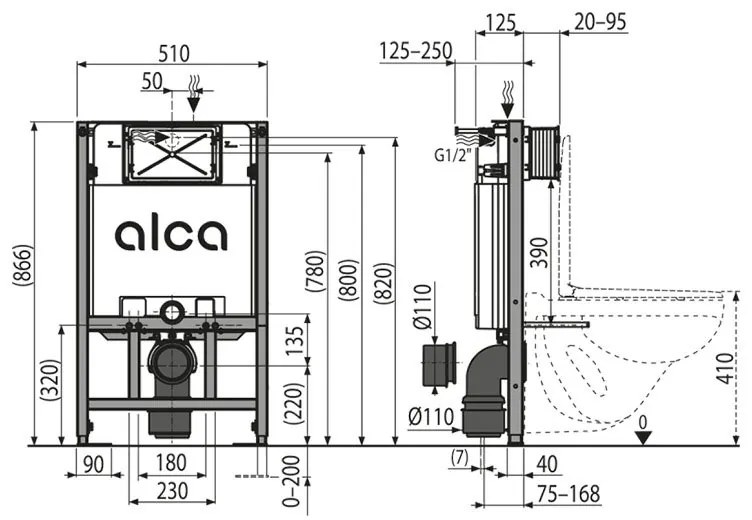 Rezervor WC incastrat, Alcadrain, Sadromodul, pentru instalari uscate in gips-carton, inaltime   86,6 cm