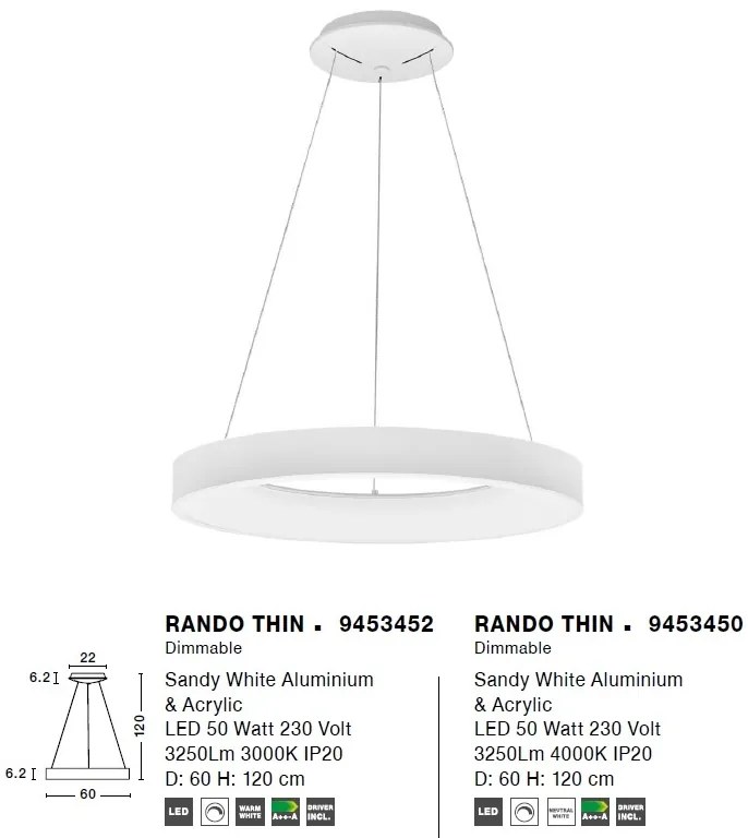 Lustra LED design modern circular RANDO THIN alba 3000K NVL-9453452