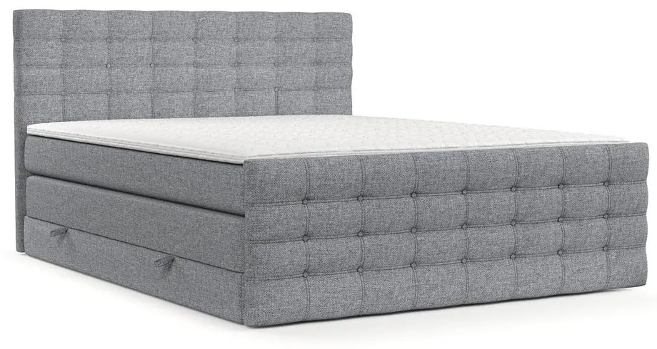 Pat boxspring gri cu spațiu de depozitare 200x200 cm Blend – Maison de Rêve