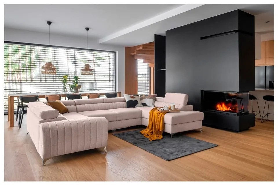 Colțar roz extensibil/cu spațiu de depozitare (cu colț pe partea dreaptă/în formă de "U") Louis – ELTAP