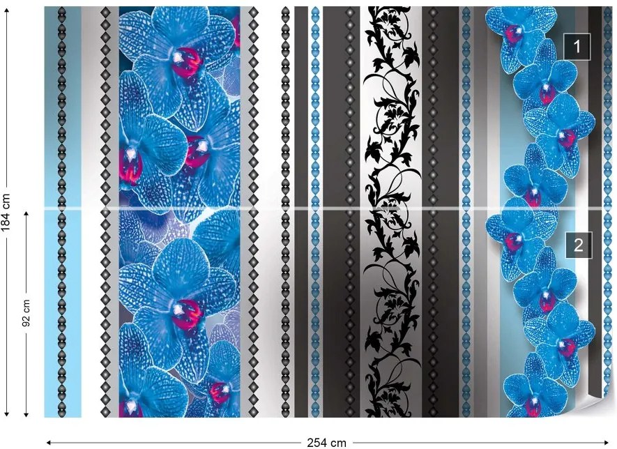 GLIX Fototapet - Luxury Floral Design Blue Orchids Vliesová tapeta  - 254x184 cm