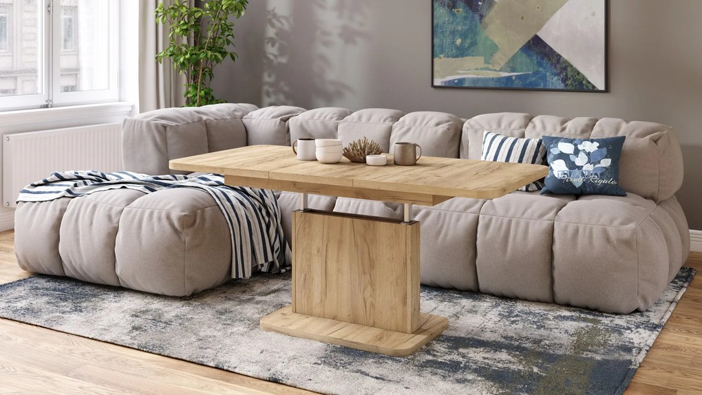 Mazzoni ASTON MINI-Z Stejar Craft Auriu - MĂSUȚĂ DE CAFEA MODERNĂ EXTENSIBILĂ REGLABILĂ PE ÎNĂLȚIME MASĂ TRANSFORMABILĂ