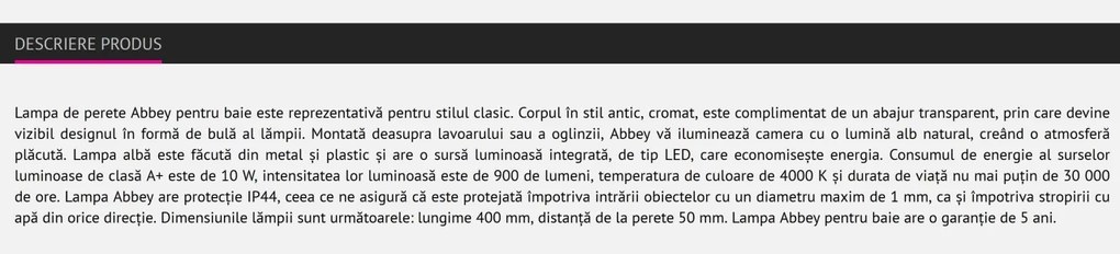 Aplica perete LED pentru oglinda baie IP44 Abbey 5787 RX