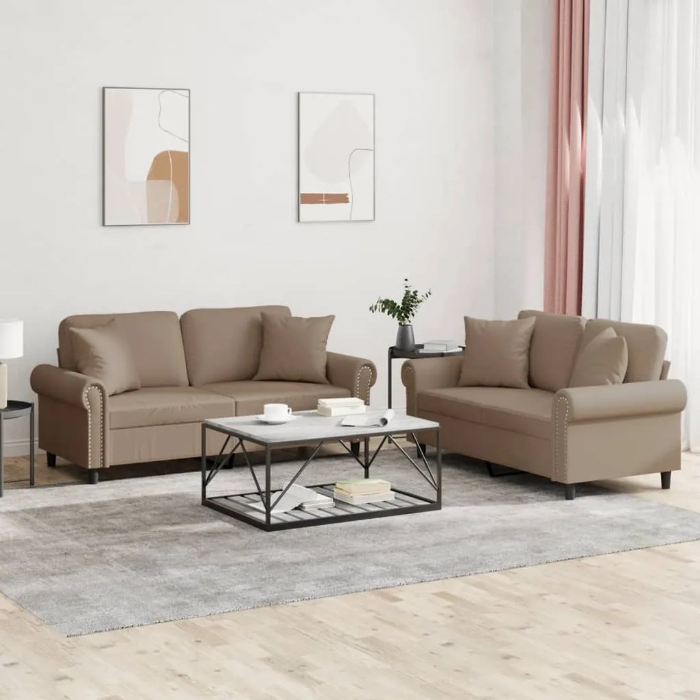 vidaXL Set de canapele cu perne, 2 piese, cappuccino, piele ecologică