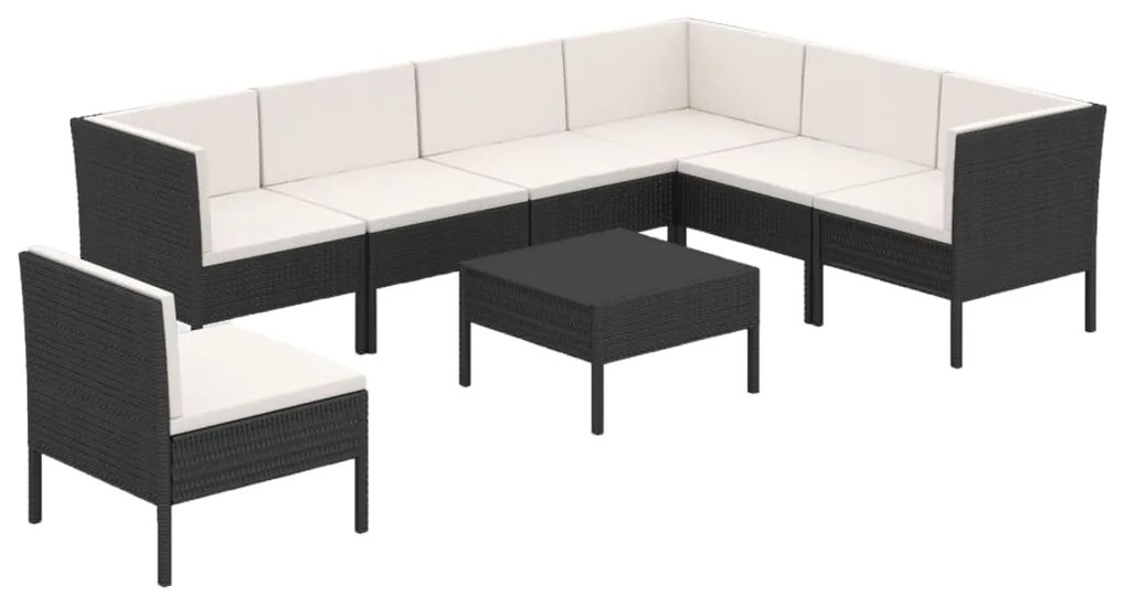 3094440 vidaXL Set mobilier de grădină cu perne, 8 piese, negru, poliratan