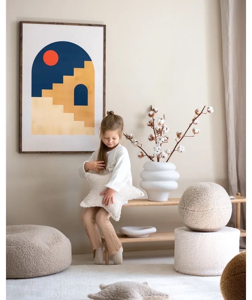 Puf de copii crem cu tapițerie din țesătură bouclé – Wigiwama