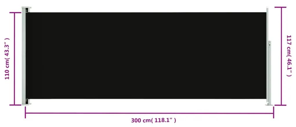 Copertina laterala retractabila de terasa, negru, 117x300 cm Negru, 117 x 300 cm