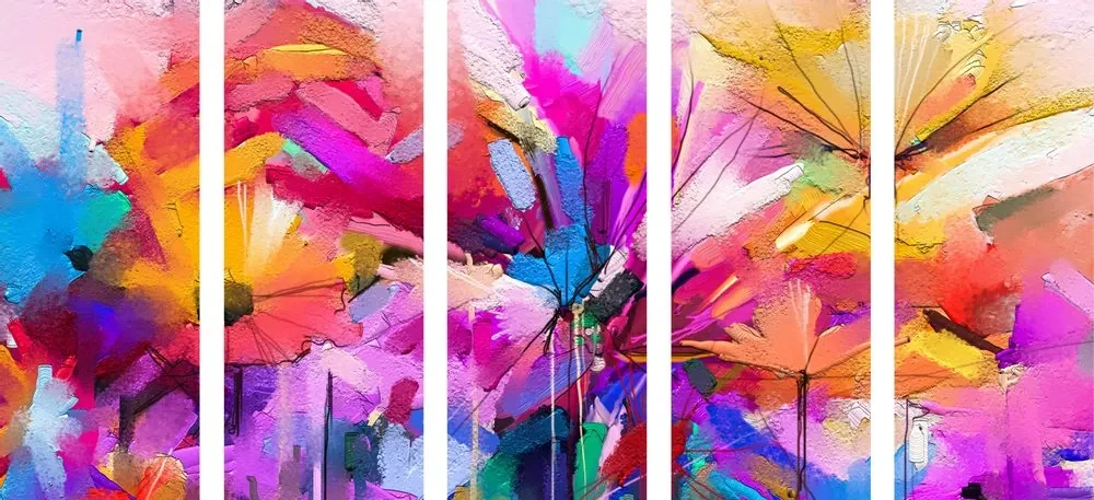 Tablou 5-piese flori colorate abstracte