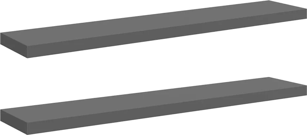 vidaXL Rafturi de perete, 2 buc., gri extralucios, 120x23,5x3,8 cm MDF