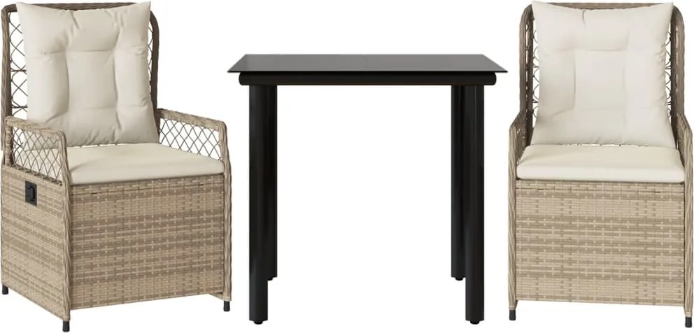 vidaXL Set mobilier de grădină cu perne, 3 piese, bej, poliratan