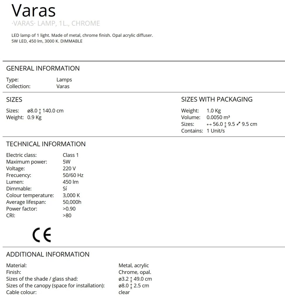 Pendul LED dimabil design modern minimalist Varas crom SV-373084