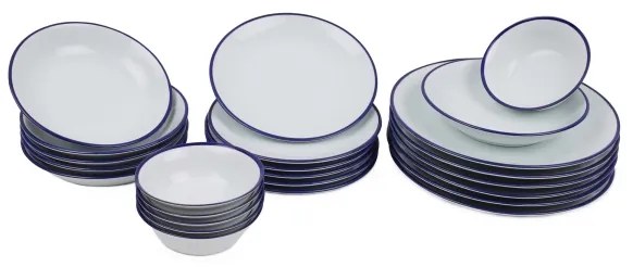 Set de veselă din porțelan, 24 piese, alb/albastru